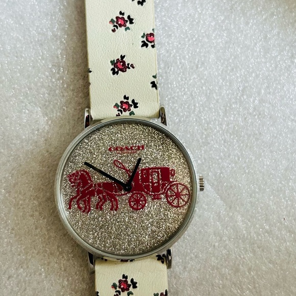 Coach Perry White Pink Silver Stainless Steel Case Leather Strap Watch New - Picture 2 of 5